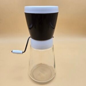 Vintage Cemco‎ Nut Chopper Grinder Glass Jar White Brown Handle Crank